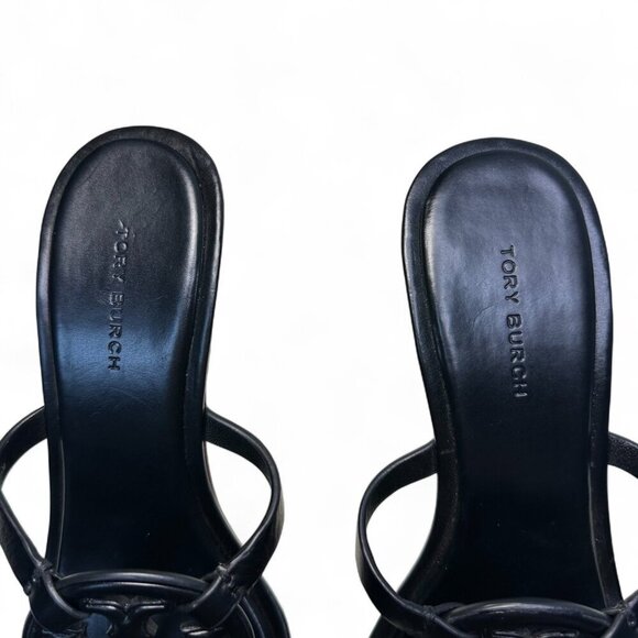 TORY BURCH Miller Bombé Embossed Logo Gold Kitten Heeled Sandal, Black, Size 6 - Picture 12 of 16